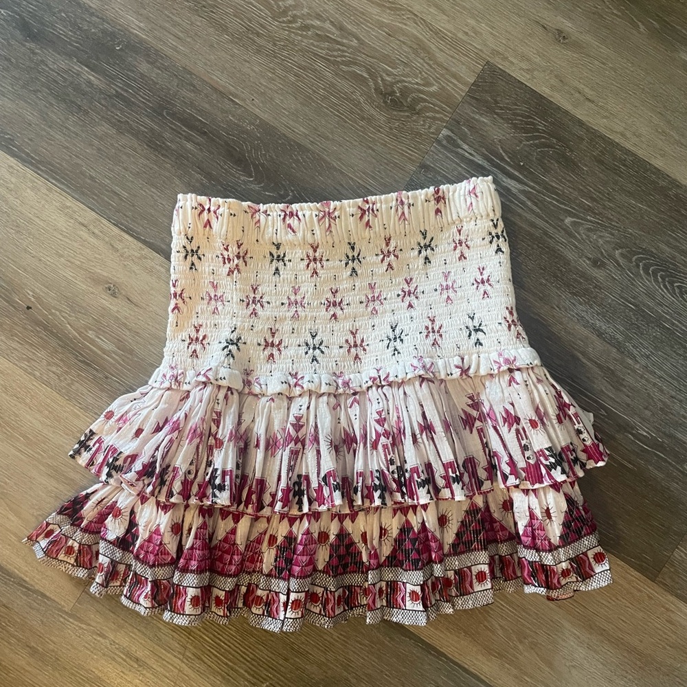Isabel Etoile Marant Smocked Tiered Mini Skirt in Cream and Pink